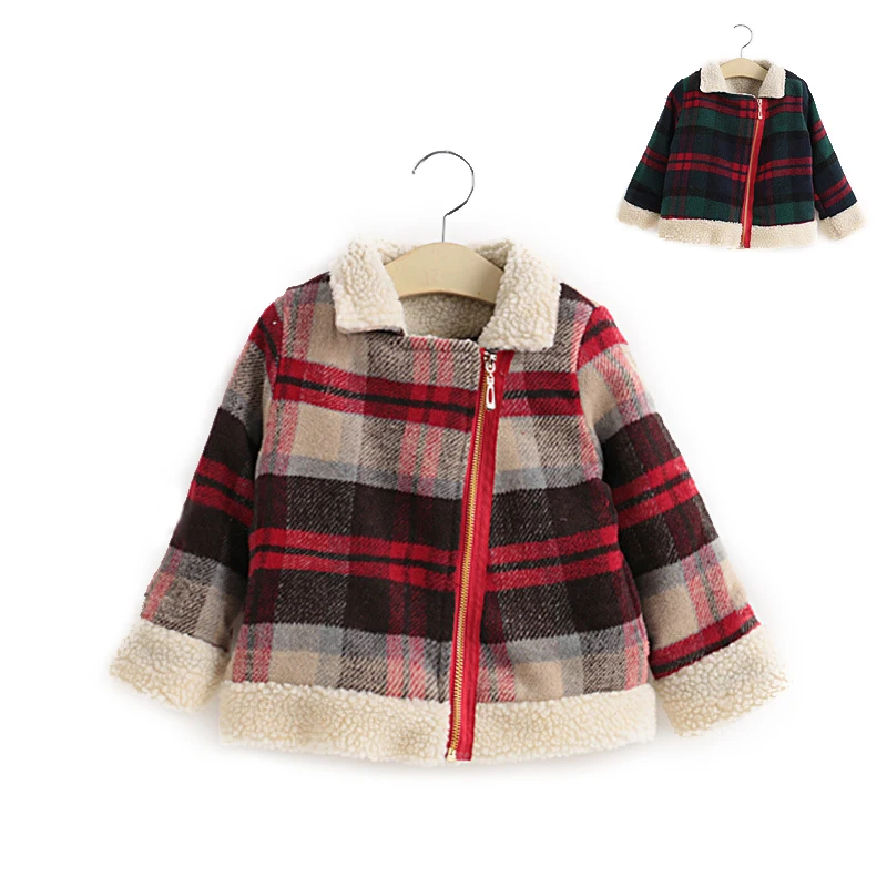 

Baby Girls Jacket Thicken Fleece Children's Clothing Plaid Fur Coat New Brand for Fashion Winter Warm Clothes 2 3 4 5 6 Years