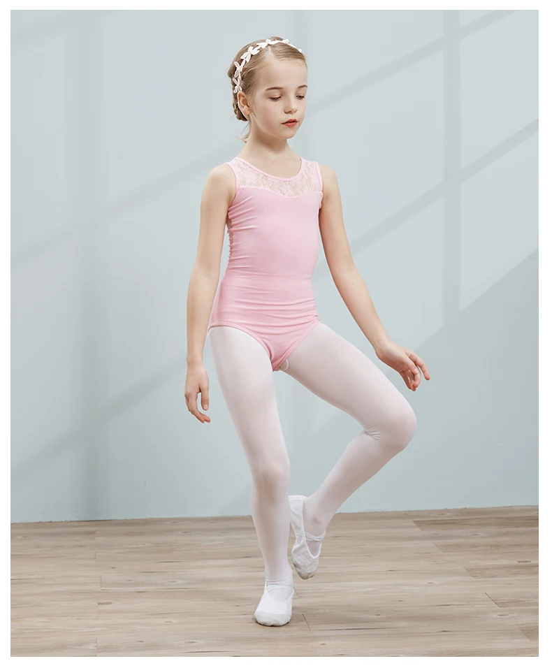 Sleeveless Cotton Gymnastic Leotard with Lace Back Girls Dance Bodysuit Practice Ballet Dancewear 7 Colors Free Shipping C0025