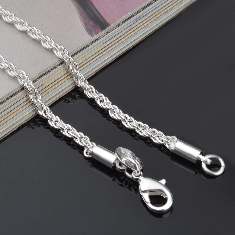 OMHXZJ,, модные вечерние цепочки для женщин и девушек, серебряная цепочка 3 мм, 925 пробы, серебряная цепочка, ожерелье NC189