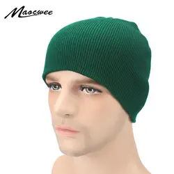 Новая зимняя шапка Для женщин человек зеленая шляпа Skullies шапочки унисекс теплая шапка вязаная Кепки Шапки для Для мужчин шапочки простые