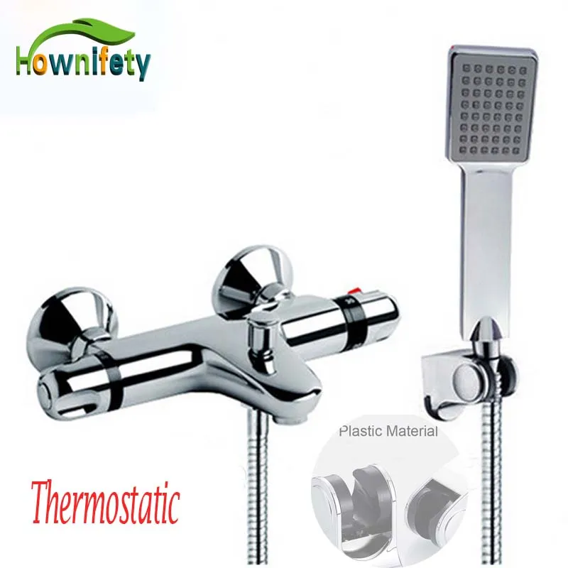 

Chrome Dual Handles Thermostatic Valve Faucets Wall Mounted With ABS Handshower Tub Shower Mixer Bathroom Faucet