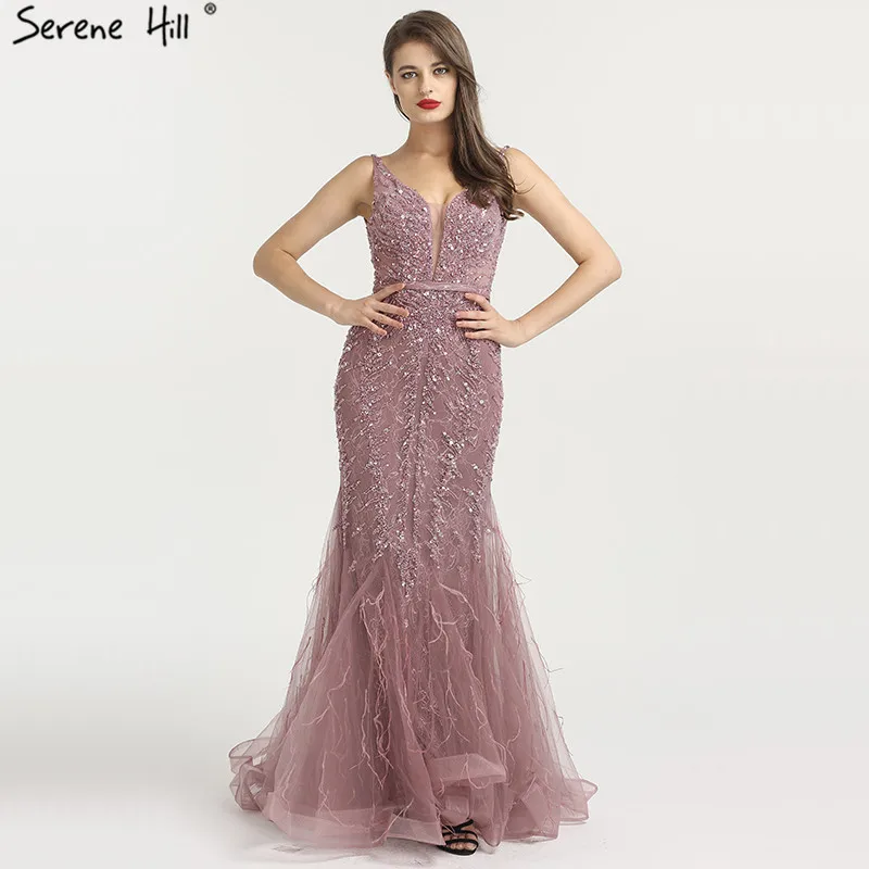 

2019 Newest Sexy Long Sequin Mermaid Formal Evening Party Gown Dress Feather Gowns Dresses BLA6566