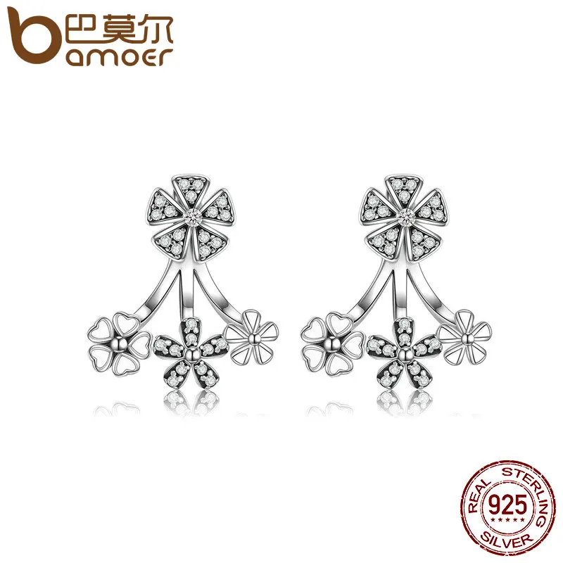 

BAMOER 925 Sterling Silver Trendy Natural Flower Dazzling Daisy Earrings Jacket for Women Sterling Silver Jewelry Brincos SCE063