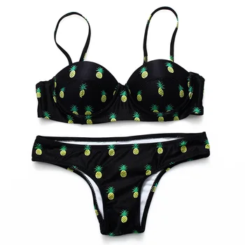 

Pineapple Print Bikini Set 2018 Women Bathing Suit Summer Bandeau Swimsuit Push Up Swimwear Female Maillot De Bain