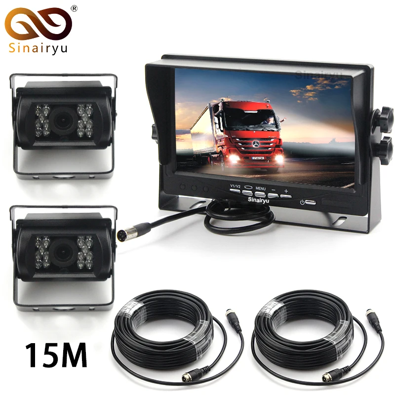 

Sinairyu DC 24V Truck Bus Parts 7" Car Video Parking Monitor With 2 Ways Aviation joint Night Vision Rear View Camera