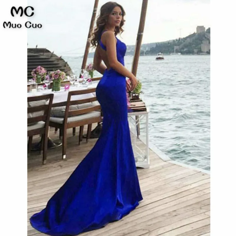 2018 Mermaid Evening Dresses Long Criss Cross Sweep Train Backless Royer Blue Prom Dress Sweep Train Formal Evening Dress 2018 Mermaid Evening Dresses Long Criss Cross Sweep Train Backless Royer Blue Prom Dress Sweep Train Formal Evening Dress
