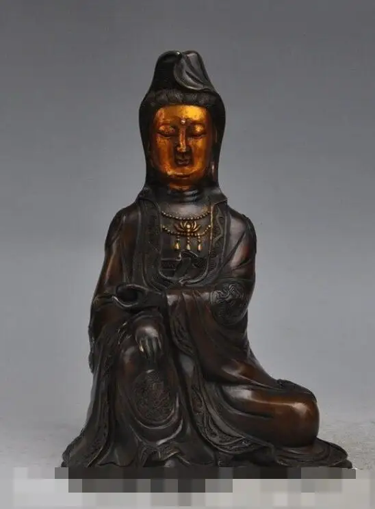 

S00844 10"Chinese Buddhism Bronze gilt Kwan-Yin GuanYin Bodhisattva Goddess Statue (B0413)