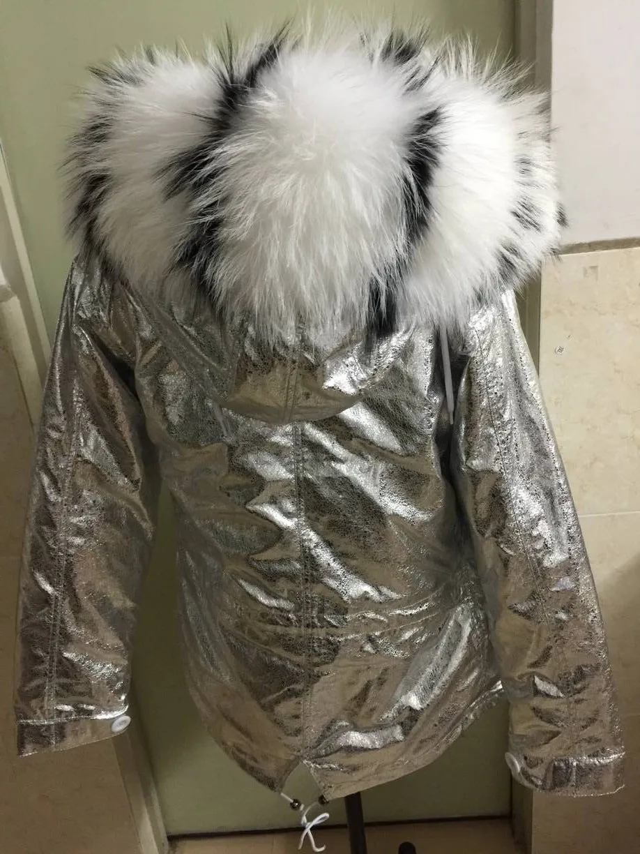 Серебряные парка зимняя куртка, пальто настоящие женские пальто с мехом парки натуральный мех енота воротник с капюшоном теплые мягкие подкладкой из искусственного меха ASOS