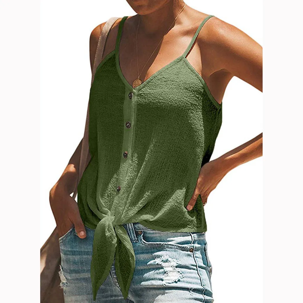 

Women Ladies Camisole Sleeveless V-Neck Button Solid Tops T-Shirt t shirt women funny summer t shirt women cotton ladies tops