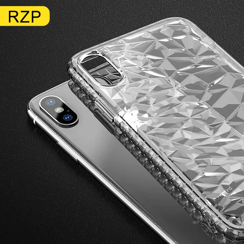 Прозрачный чехол RZP для телефона с алмазным кристаллом iPhone X 6 s 7 8 Plus бампер мягкий