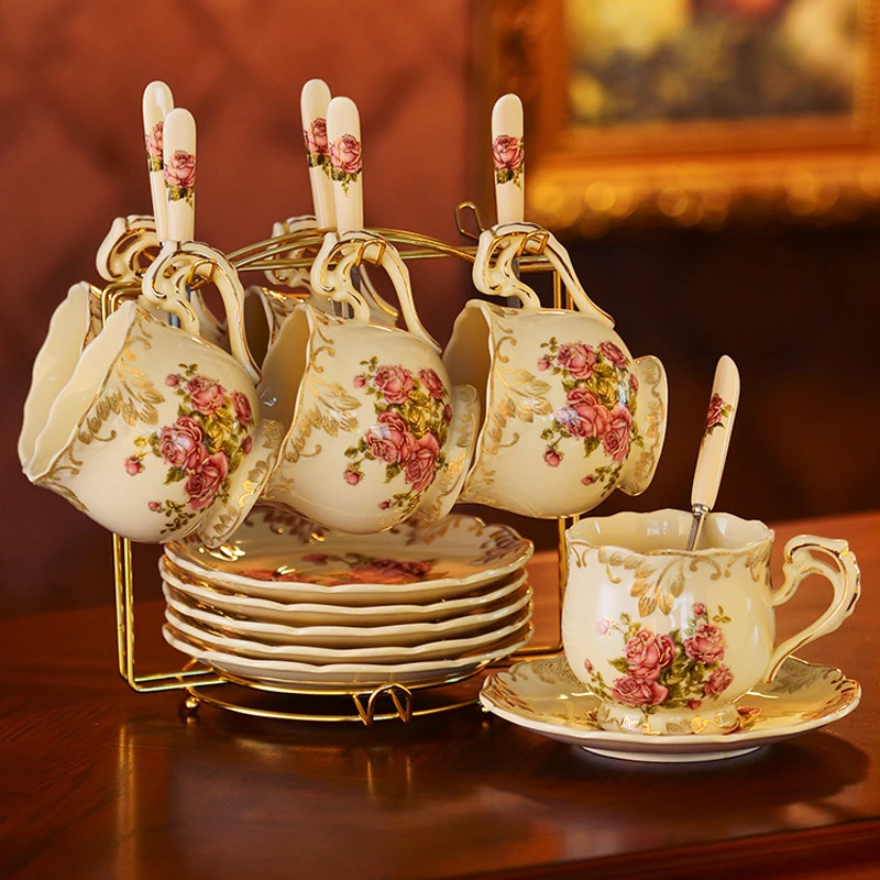 European ceramic coffee cup set British teacup saucer set ceramic cup