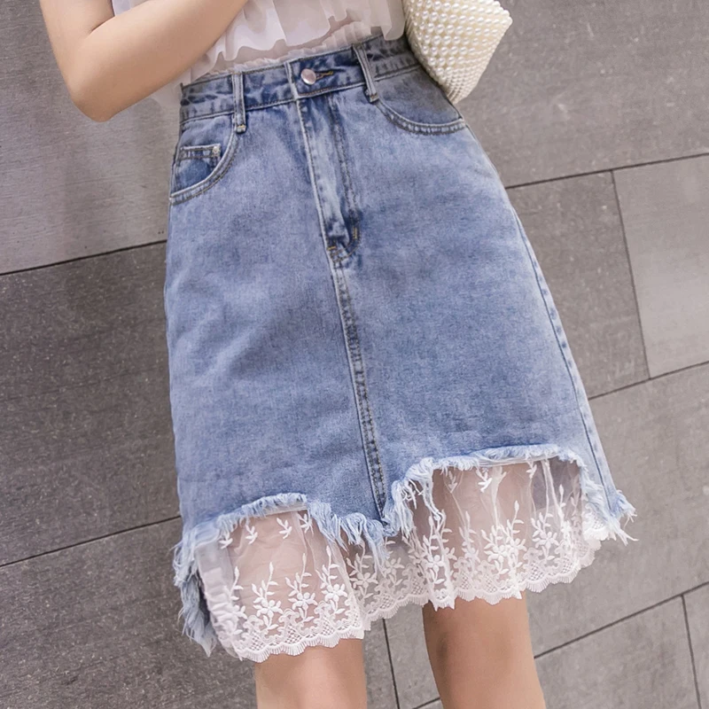 mesh denim skirt