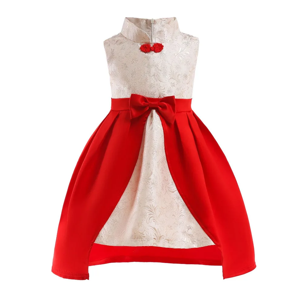 

Summer Girls Party Dresses Bow Design Good Quality Elegant Girls Evening Dress For Birthday Kids Girls Turtleneck Clothes 3-12Y