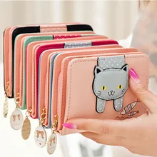 10PCS / LOT Cute Cat Women Short Wallet and Purse Small Zipper Girls Wallet Fashion PU Leather Female Coin Purse Card Holder Bag korean cute cat wallets women small zipper girl wallet brand designer pu leather women coin purse female card holder clutch bag