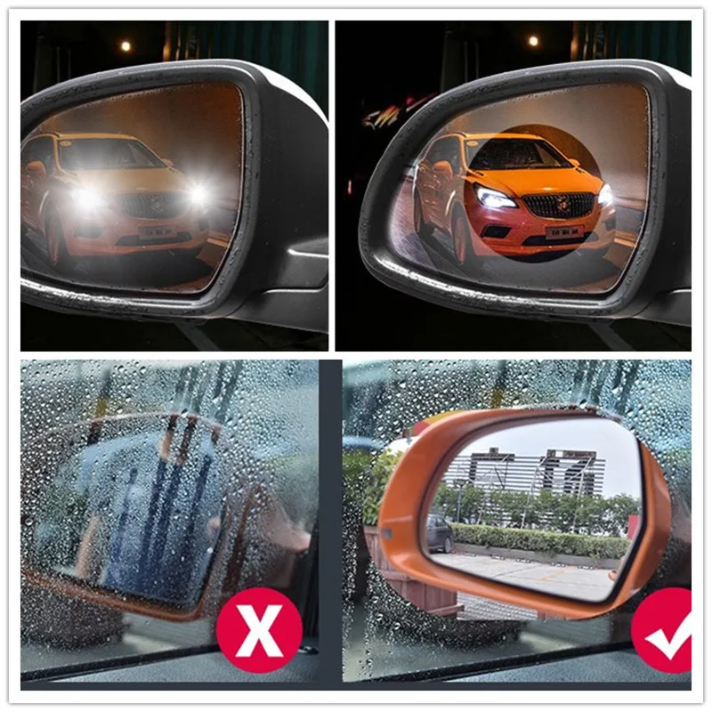 2 шт. автомобильная пленка против дождя, водоотталкивающая пленка для автомобиля, зеркальное стекло, прозрачные пленки, анти ослепляющее зеркало заднего вида, противотуманная непромокаемая пленка