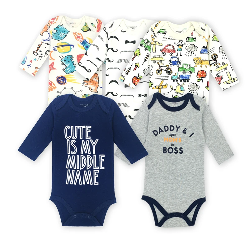 5 pçs/lote Bodysuits Macacões Infantis Originais Outono Macacão Macacão de Algodão Do Bebê Das Meninas do Menino Conjunto de Roupas de Bebê Dos Desenhos Animados Outerwear