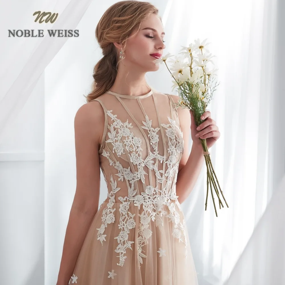 NOBLE WEISS A-Line платье для выпускного вечера настоящая фотография Аппликация Формальное Тюлевое платье цвета шампанского платье для выпускного вечера длинное vestido de formatura