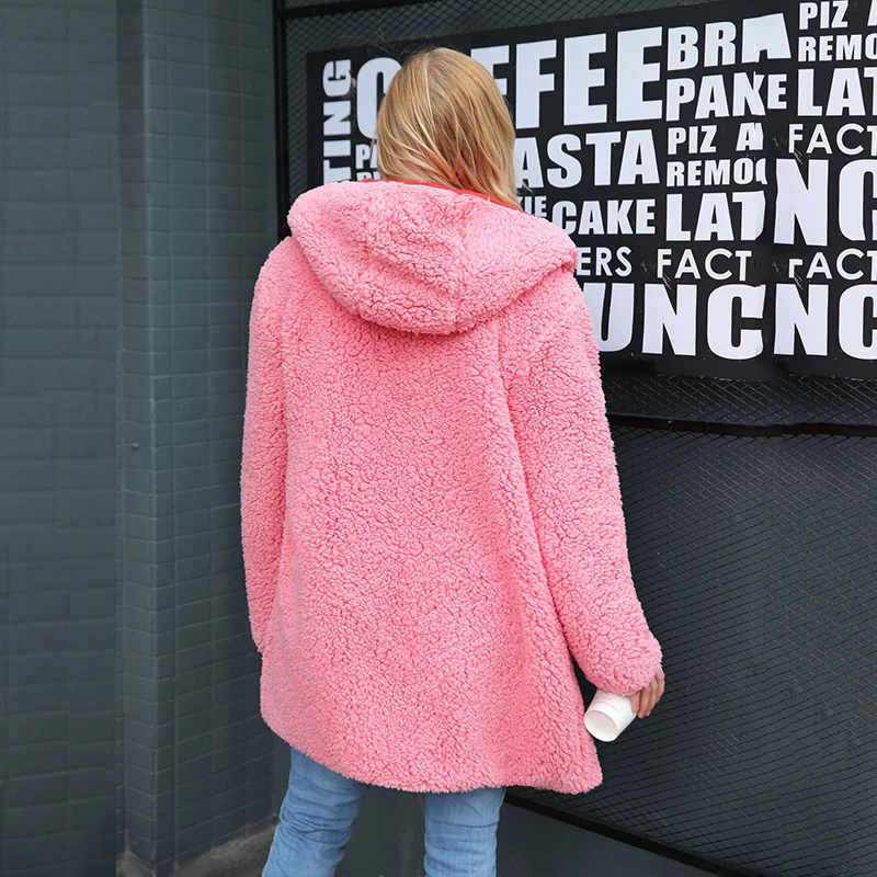 Plus Faux blanc Hairly Femmes Manteaux Vestes Long Vente 2018 Taille pourpre Réversible D'hiver Laine Chaud Capuchon À Veste La rose D'agneau Pardessus Noir Shaggy rZgzr