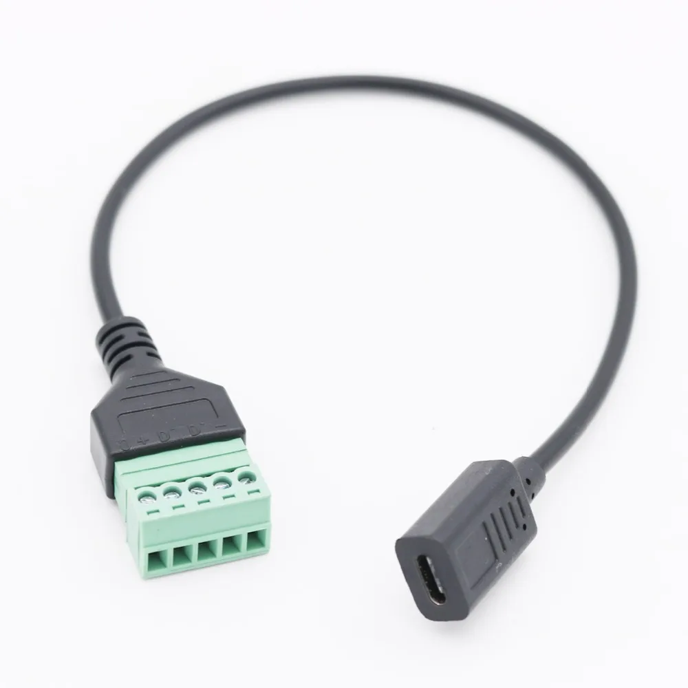 

10Pcs USB-C USB 3.1 Type-C Female Jack to 5 Pin Screw Connector with Shield Solderless Terminal Plug Adapter Cable Cord 30cm/1ft