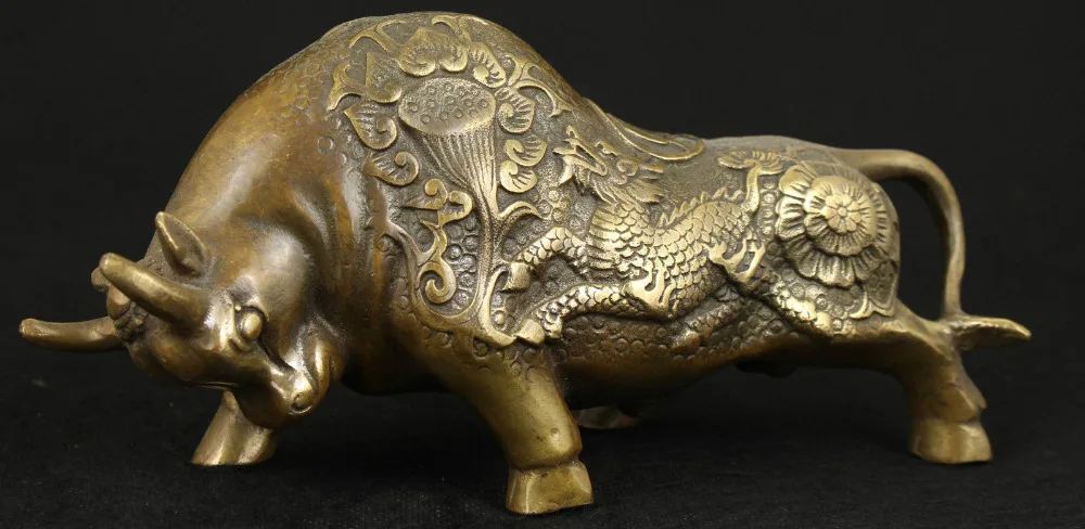 

1@g++EXORCISE VINTAGE CHINESE OLD BRASS COLLECTABLE HANDWORK BULLFIGHT COW STATUE