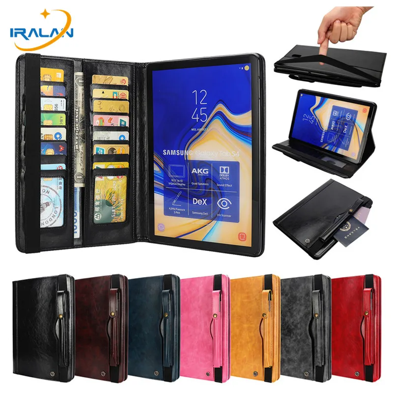 

Retro PU Leather Flip Stand Cover For Samsung Galaxy Tab S4 10.5 T830 T835 T837 Magnetic Case with Wallet Card Slots+Film+Pen