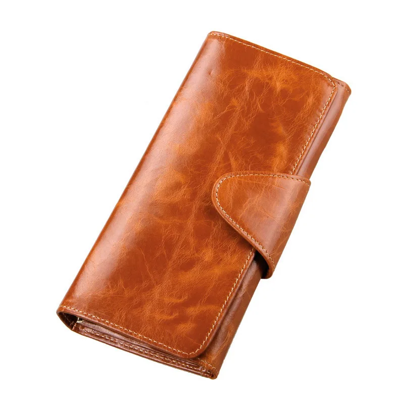 100% Oil Wax Cowhide Wallet For Women Long Designer Multi-card Wallet Holder Women Leather Genuine Purse Bag Carteira Feminina