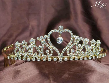 

Girls Princess Sweet Heart Tiaras w/ Hair Combs Clear Rhinestones Crystal Crowns Wedding Bridal Gold Headband Diadem Prom Party