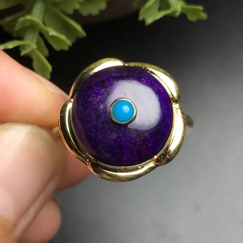 

Fine Jewelry real G18k Rose Gold 18K Solid Gold 100% Natural sugilite and Turquoise Gemstone Female Casual Sporty Rings