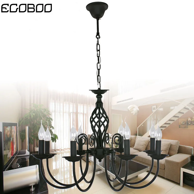 EGOBOO Modern chandelier retro villa restaurant lighting black classic 3/5/8 head kitchen island lights living room bedroom lamp