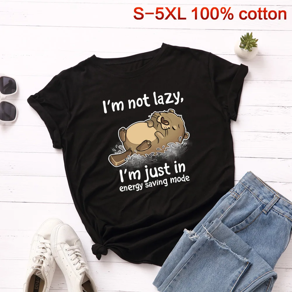 SINGRAIN, S-5XL размера плюс, футболка с изображением медведя, забавная Футболка с принтом ленивого кота, хлопок, женские топы с буквенным принтом, милые Мультяшные животные, футболка