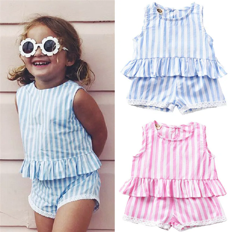 

0-24M Toddler Casual Clothing 2019 Baby Girl Set roupas de bebe Summer Stripe Tops Shorts Outfits Set 2pcs Clothes Set