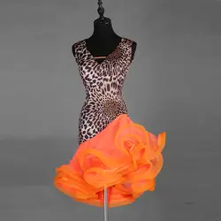 Новый для женщин пикантные для Бальных и латиноамериканских танцев платье леопардовым принтом Румба/Самба/Сальса тренинг танцевальные