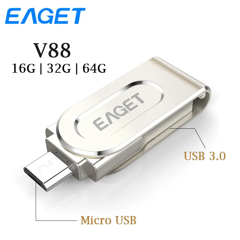 Eaget V88 USB 3,0 Флешка 32 ГБ OTG флешки 64 ГБ USB флэш-накопитель 32 ГБ металла память, USB флэш диск для телефонов ПК Android