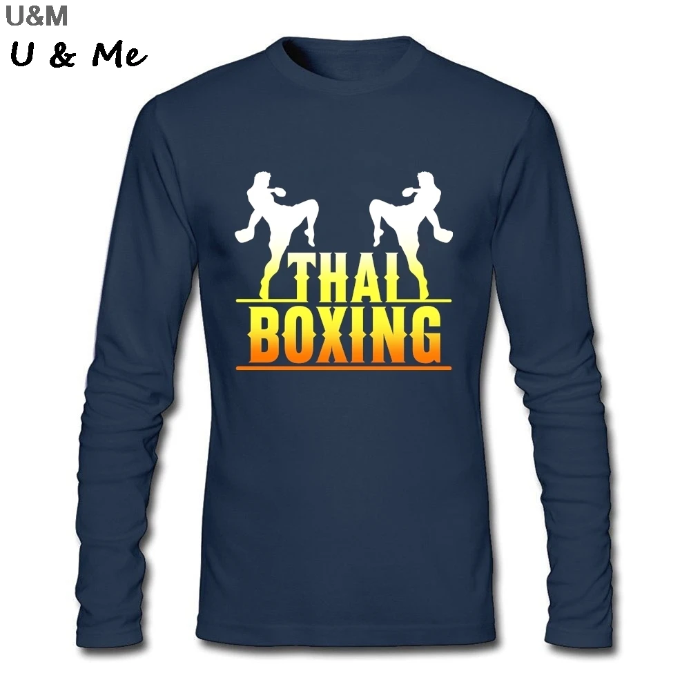 HU & GH Длинные рукава подходят Формальные футболки для мужчин Boxinger Муай Тай печати