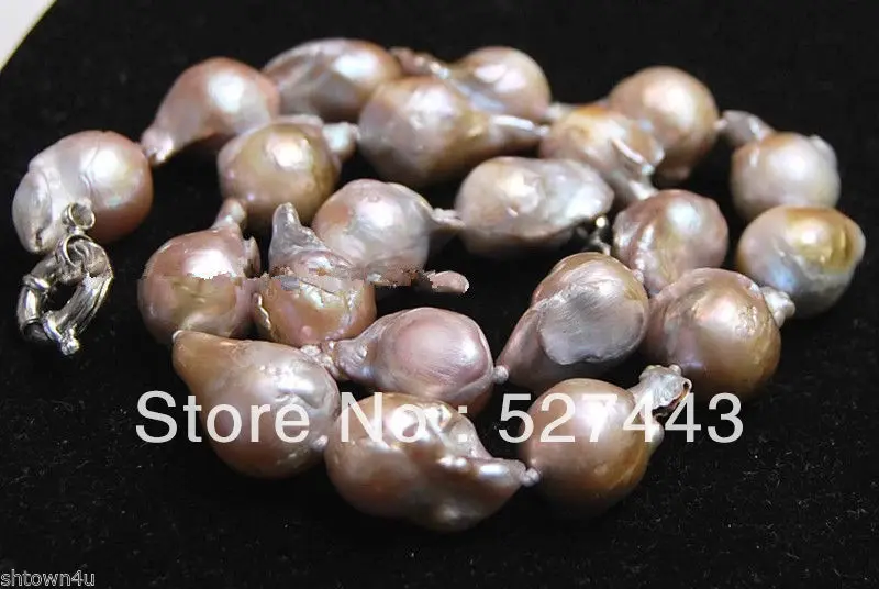 

Wholesale fast Charming!12-16mm Real South Baroque Lavender Akoya Pearl Necklace 18" AAA