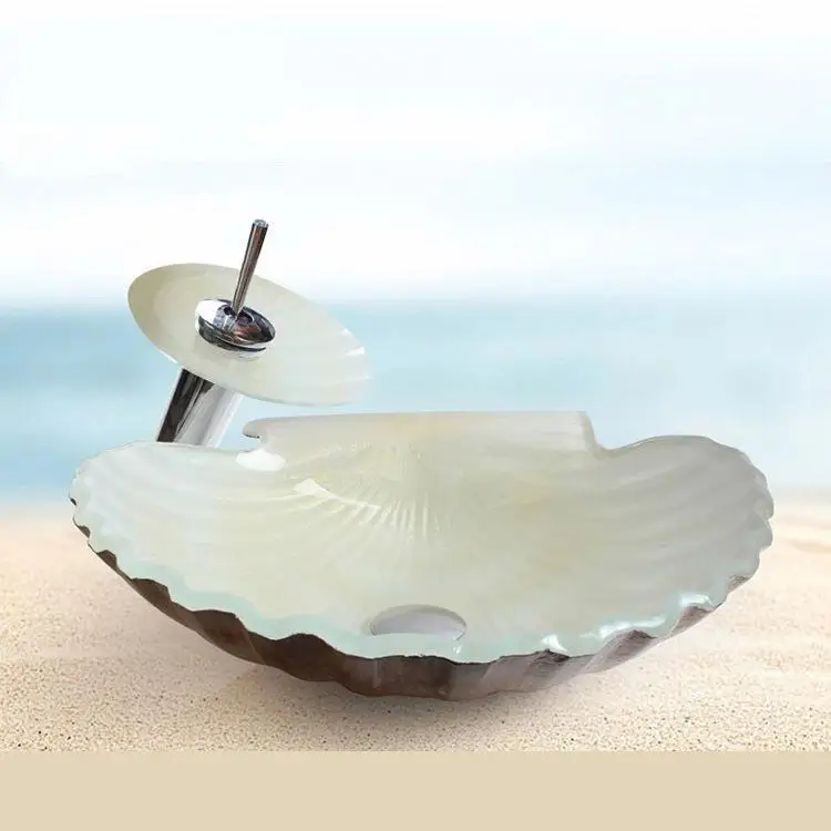 New Bathroom Glass Wash Basin Bathroom Hot colored Scallop shell glass