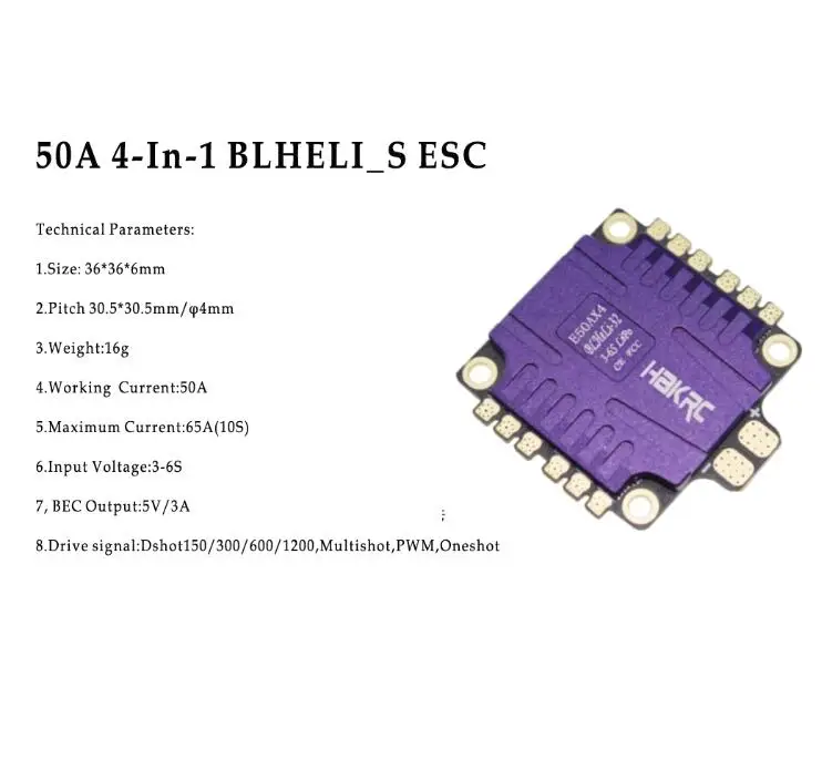 HAKRC 15A/20A/30A/40A/50A 4в1 50A 3-6S BLHeli_32 5V 3A BEC Dshot1200 Мини Размер ESC для DIY квадрокоптера FPV гоночный Дрон - Цвет: 50A ESC