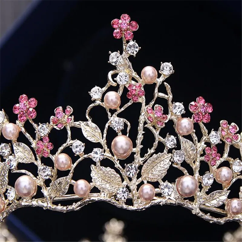 Mamojko барокко имитация жемчуга в виде листа Принцесса Свадебные короны капли диадемы для женщин цветок Благородные Свадебные украшения Аксессуары для волос