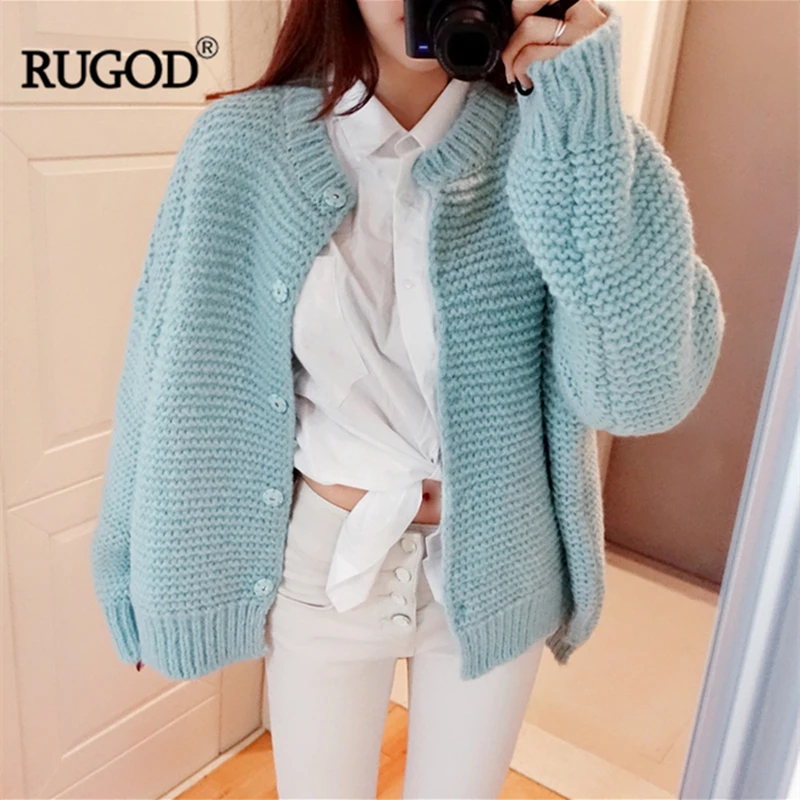 

RUGOD 2019 Winter Newest Solid Fashion Loose Women Cardigans Sweater Office Lady Button Turtleneck Female Open Stitch Sweater
