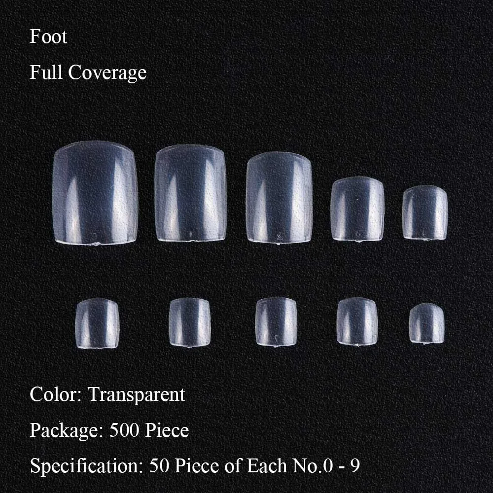 500 шт накладные ногти, накладные ногти для французских ног, накладные лаки для ногтей, прозрачные акриловые, полностью покрытые половинным покрытием, натуральный декор, инструменты для маникюра BE871 - Цвет: Foot Transparent