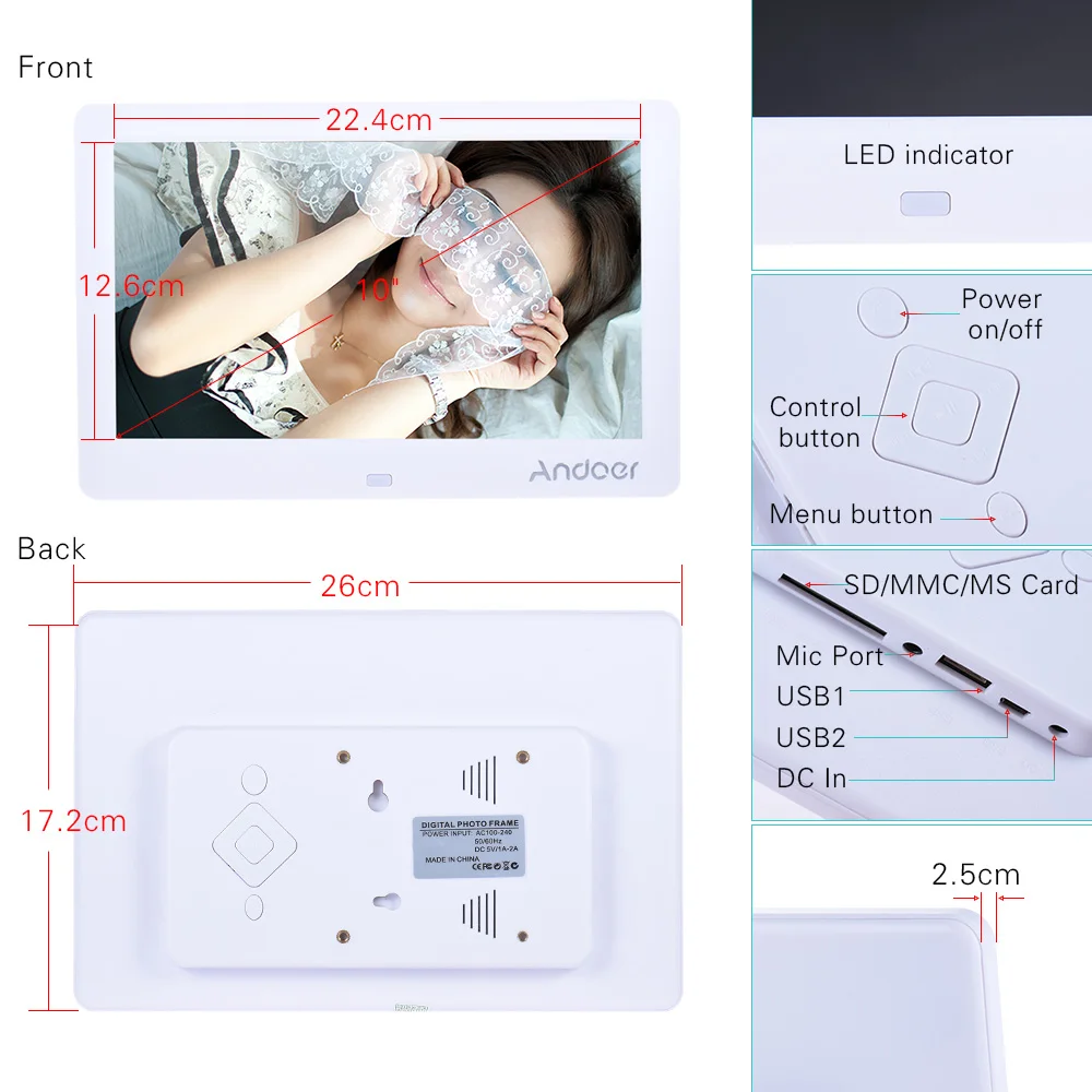 Andoer 1" HD светодиодный цифровой фоторамка 1280*600 электронная фоторамка с пультом дистанционного управления Поддержка календаря MP3 MP4 видеоплеер
