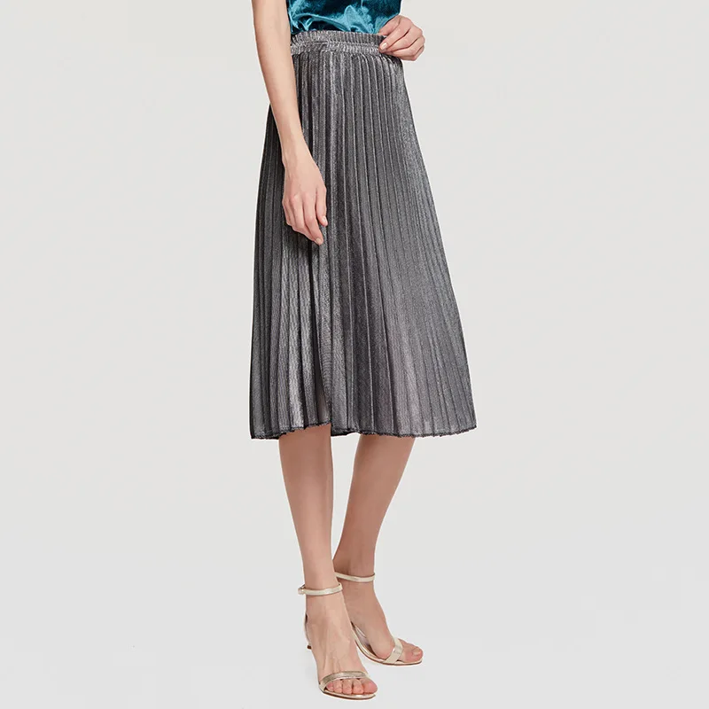 

AcFirst Summer Silve Gold Women Fashion Sexy Skirt High Waist Skirt Plaid Long Skirts Casual A-Line Knitting Plus Size Formal
