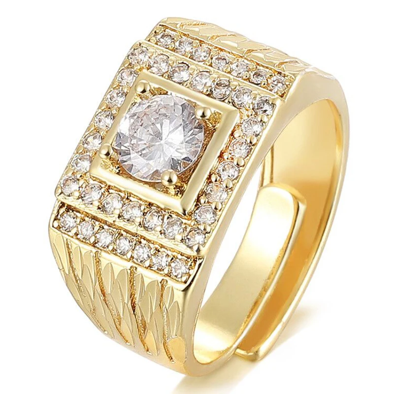 

Resizable Cubic Zirconia Ring Gold Color Wedding Jewelry Male Engagement Ring