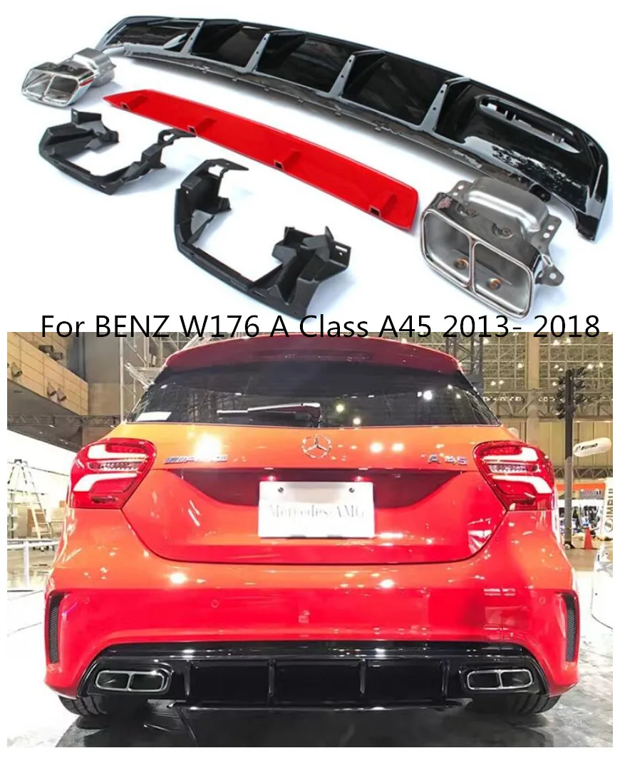 

ABS Car Rear Bumper Diffuser with Exhaust Tips Fit For BENZ W176 A Class A45 2013 2014 2015 2016 2017 2018 BY EMS