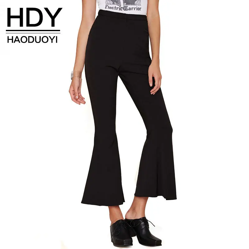 HDY Haoduoyi Office Lady Fashion High Waist Pants Black Flare Women Capris Leggings For Wholesale And Free Shipping