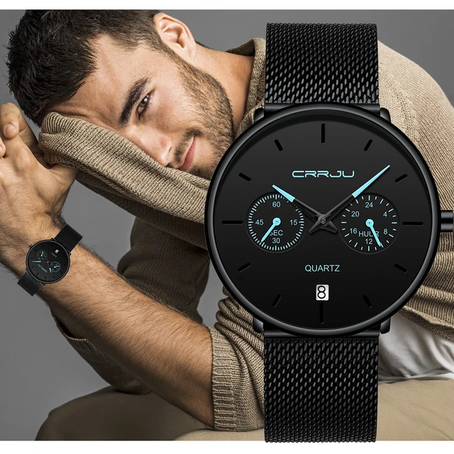 Reloj con estilo CRRJU resistente al agua con correa de malla delgada relojes de minimalistas para hombre reloj deportivo de cuarzo Masculino 2019 _ - AliExpress Mobile