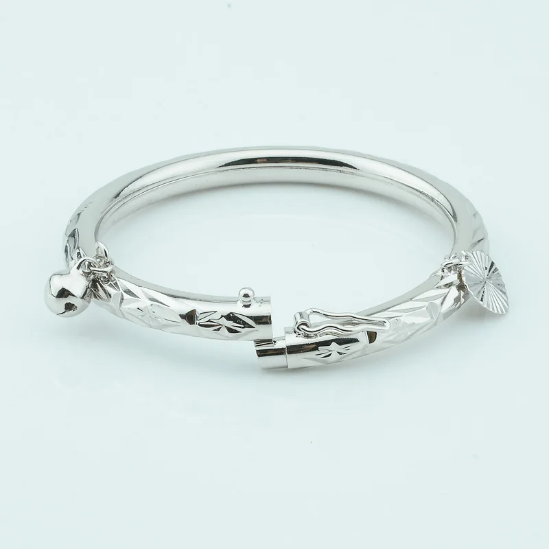 1pcs 5mm Baby Kids Darling White Gold Color Bangles Open Heart Bell 1pcs 5mm Baby Kids Darling White Gold Color Bangles Open Heart Bell Charms Engraving Bracelets Jewelry In From Accessories On