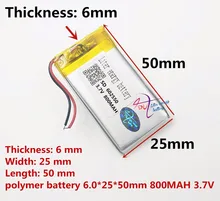 Beste batterij merk 3.7 V lithium polymeer batterij 602550 800 MAH GPS navigator draadloze headset speaker punt lezen machine