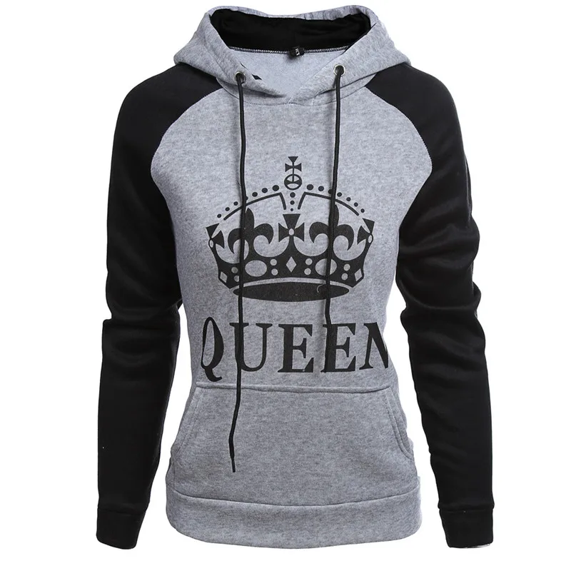  2018 KING Queen Crown Print Unisex Men Women Autumn Hoodies Slim Sweatshirt for Couple Lovers Winte