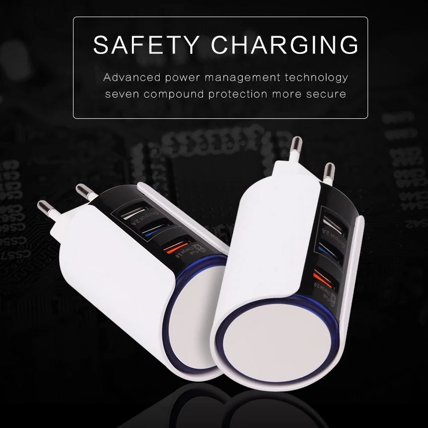 Зарядное устройство для телефона с 3 портами USB светодиодная вилка стандарта